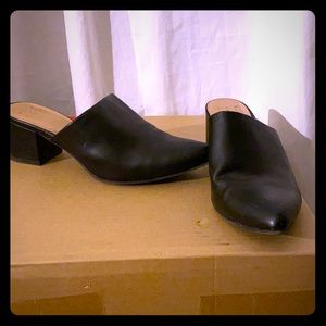 Black slip on mules heels